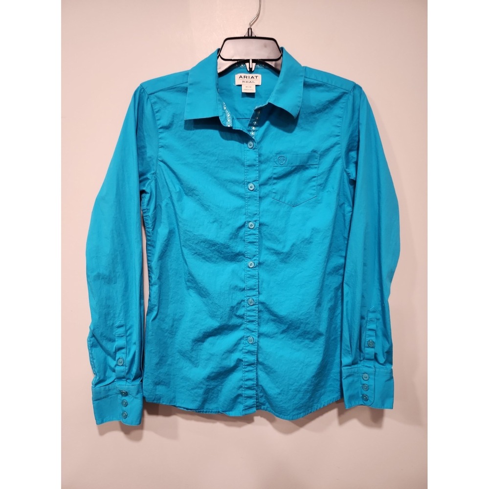 Ariat Real Western Shirt Womens M Turquoise Blue Long Sleeve Button Up Cowgirl